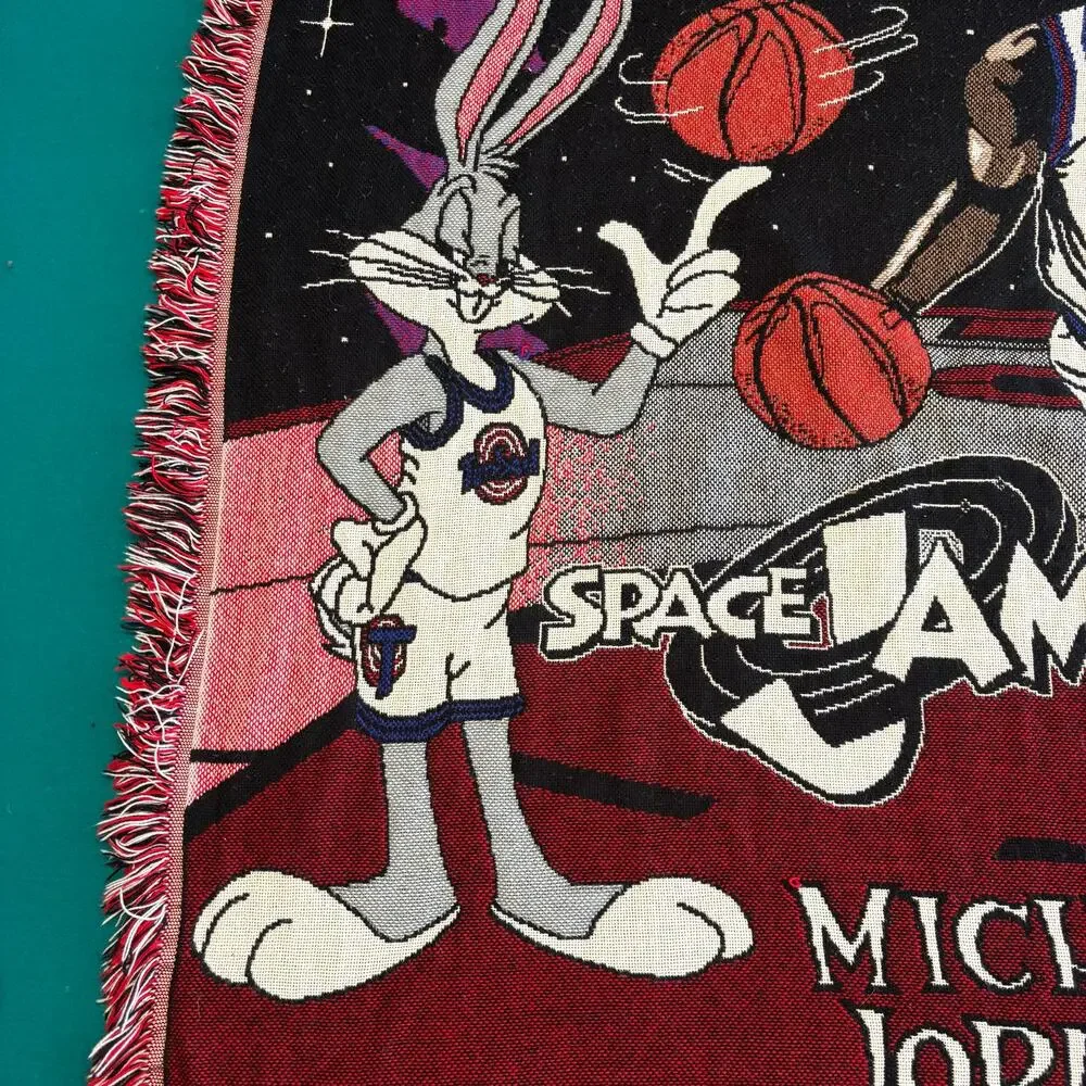 Vintage Space Jam 1996 Bugs Bunny Michael Jordan Tapestry Throw Blanket